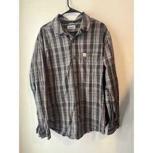 Carharrt Relaxed Fit Casual Button Down Plaid‎ Long Sleeve Size XL Gray